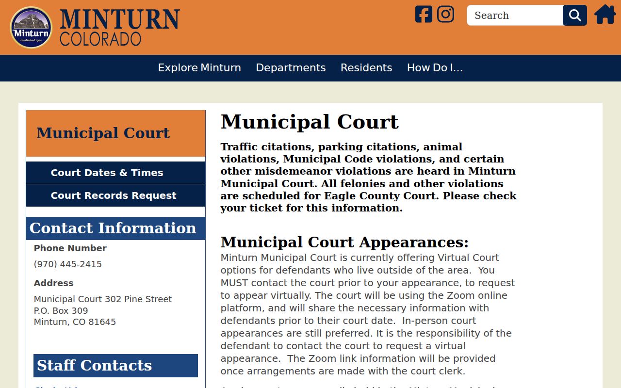 Eagle County municipal court warrant information from Minturn court