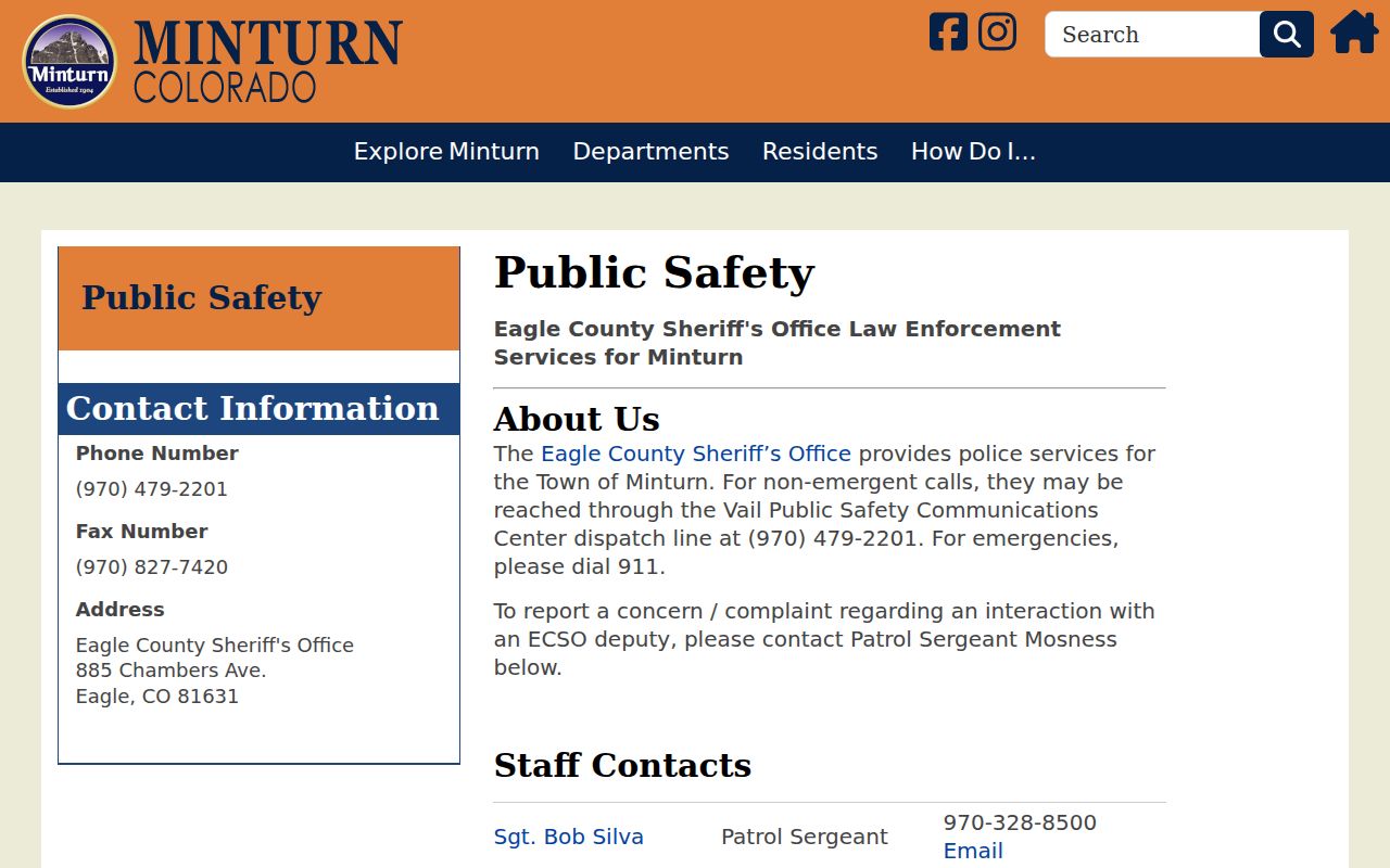 Eagle County sheriff public safety route for a Minturn municipal warrant